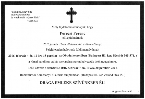 Perecsi Ferenc gyaszjelentes